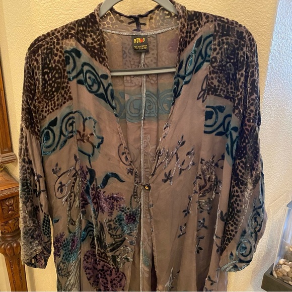 ETHOS Women Silk Floral Sheer Kimono Topper Size 1X Plus - Picture 2 of 8